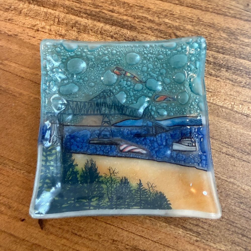 Handcrafted Glass Art Plate with Scenic Design